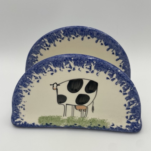 Molly Dallas Spatterware Pottery Napkin‎ Holder Ceramic Cow Farmhouse Vintage - Picture 1 of 11